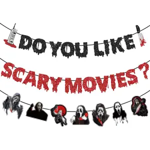 Do You Like Scary Movies Banner Horror Party Decorations Scream Birthday Decorations Halloween Centerpiece Halloween Hanging Decorations for Halloween Party Decorations