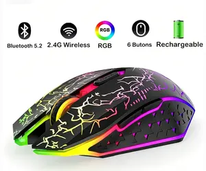 Bluetooth 5.2 RGB Gaming Mouse 2.4G Wireless Dual-Mode Silent Mouse 6 Buttons Portable Mice for MacBook Laptop Computer