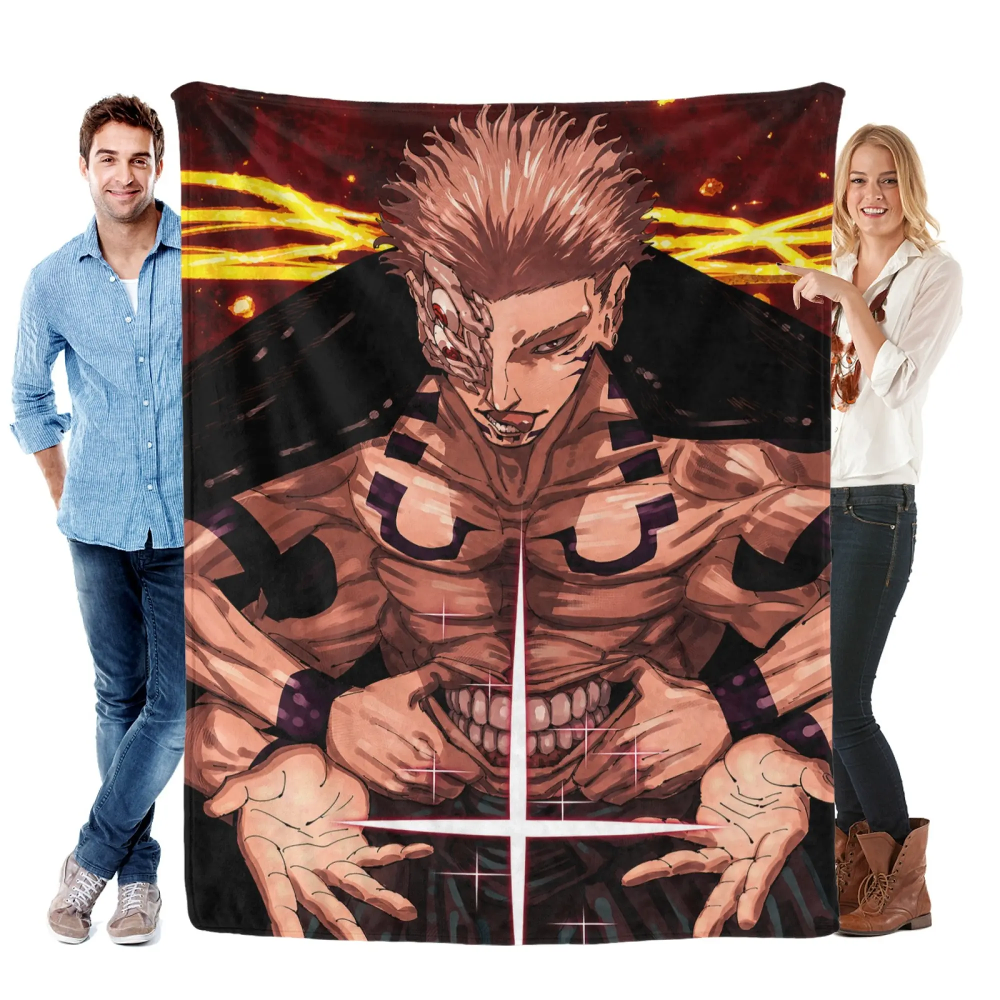 Jujutsu Kaisen Ryomen Sukuna Dark Shonen Anime Flannel Throw Blanket, Soft Fuzzy Plush Blanket for Couch Bed Dorm, All Season Cozy Warm, Great Gift for Anime Manga Fans, Cool Japanese Anime Art Teen Bedroom Living Room Home Decor