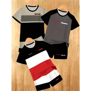 6-piece Set Boys' fashion 3D Printing Casual Short-sleeved Shorts and Sweatshirts Suitable for Outdoor Activities Set