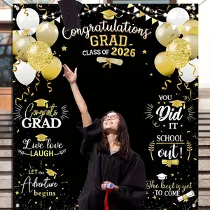 2026 Graduation Theme Photography Backdrop, Congratulations Banner for Party Decor, Large Size for Graduation Ceremony