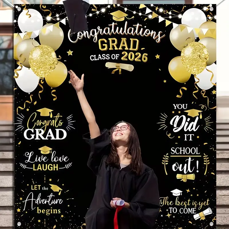 2026 Graduation Theme Photography Backdrop, Congratulations Banner for Graduation Party Decorations, Graduations Party Supplies, Large Size for Graduation Ceremony