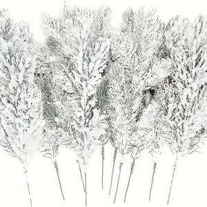 15 pieces of snow artificial pine needles, branches, branches artificial frost pine picking green leaves stems Christmas pine picking winter fir pine spray