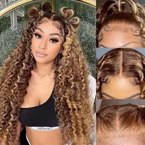 13x6 Highlight Ombre Lace Front Wigs Human Hair P4/27 Honey Blonde Lace Frontal Wigs 180 Density Colored deep Curly HD Lace Front wigs Human Hair Wig Pre Plucked with Baby Hair 34Inch