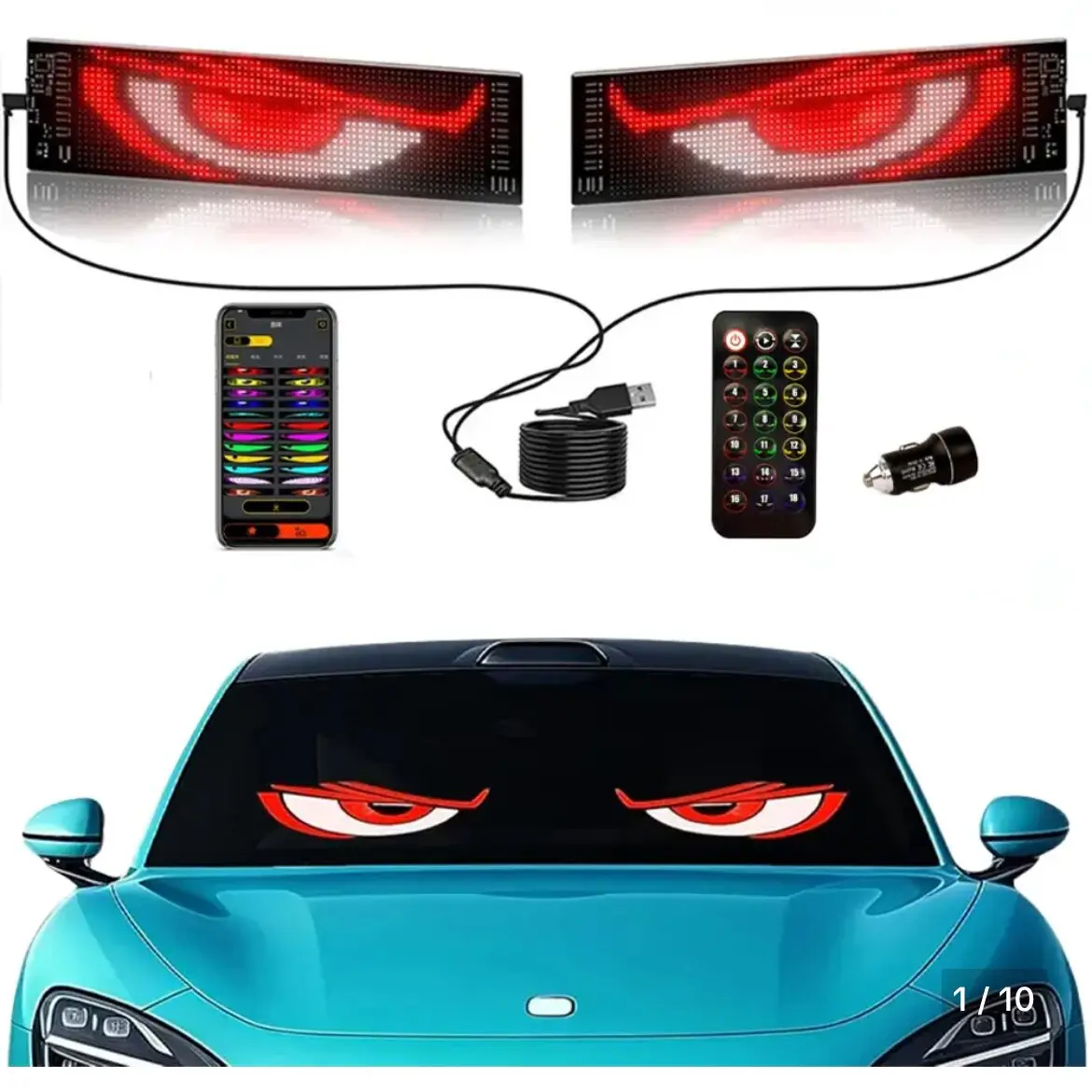 Devil Eyes Flex LED Sign for Car Windshield - Programmable Scrolling Message Display to Grab Attention & Show Your Style,Cars, Trucks, SUV,Universal Fit for Automotive Decoration