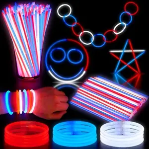72 Pcs 4th of July Glow Sticks with connectors, Red White Blue Glow in the Dark Bracelets for Kids Adults, Patriotic LED Light Up Toys for Independence Day, Memorial Day, Party Favors