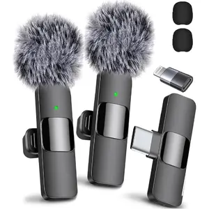 2.4G Wireless Clip On Mic with Lightning & USB-C Adapter, Professional Audio for Video Recording, YouTube, Interview