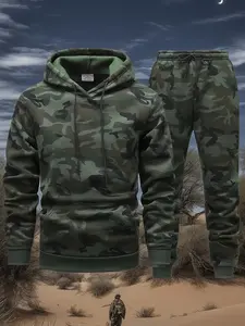 Men's Camouflage Printed Hooded Long-Sleeved Sweatshirt & Sweatpants Set Casual Sportswear for Outdoor Parties Festivals Halloween Christmas BlackFriday