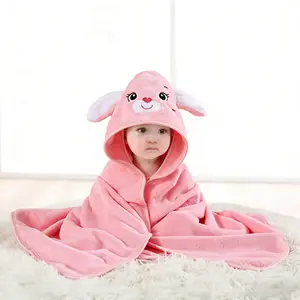 Unisex Baby Animal Face Hooded Towel, Unique Design Newborn Bath Towel, Super Soft Coral Fleece Cartoon Hooded Robe