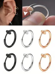 Punk Style Invisible Clip Earrings Set, No Piercing Required Spring Loaded Spiral Ear Clips for Men & Women, Fashion Jewelry Accessories