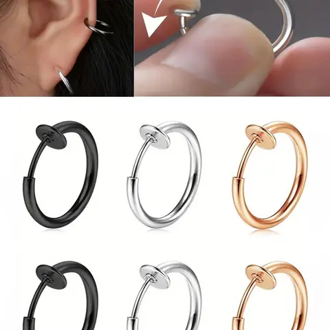 Punk Style Invisible Clip Earrings Set, Non Piercing Earrings, No Piercing Required Spring Loaded Spiral Ear Clips for Men & Women, Fashion Jewelry Accessories