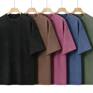 Men's Unisex Retro Heavyweight Cotton Baggy Oversized Short-Sleeve Round Neck T-Shirts, 1pc Black Plain Casual Distressed Wash Loose-Fit Tops for Fitness, Streetwear Outfits