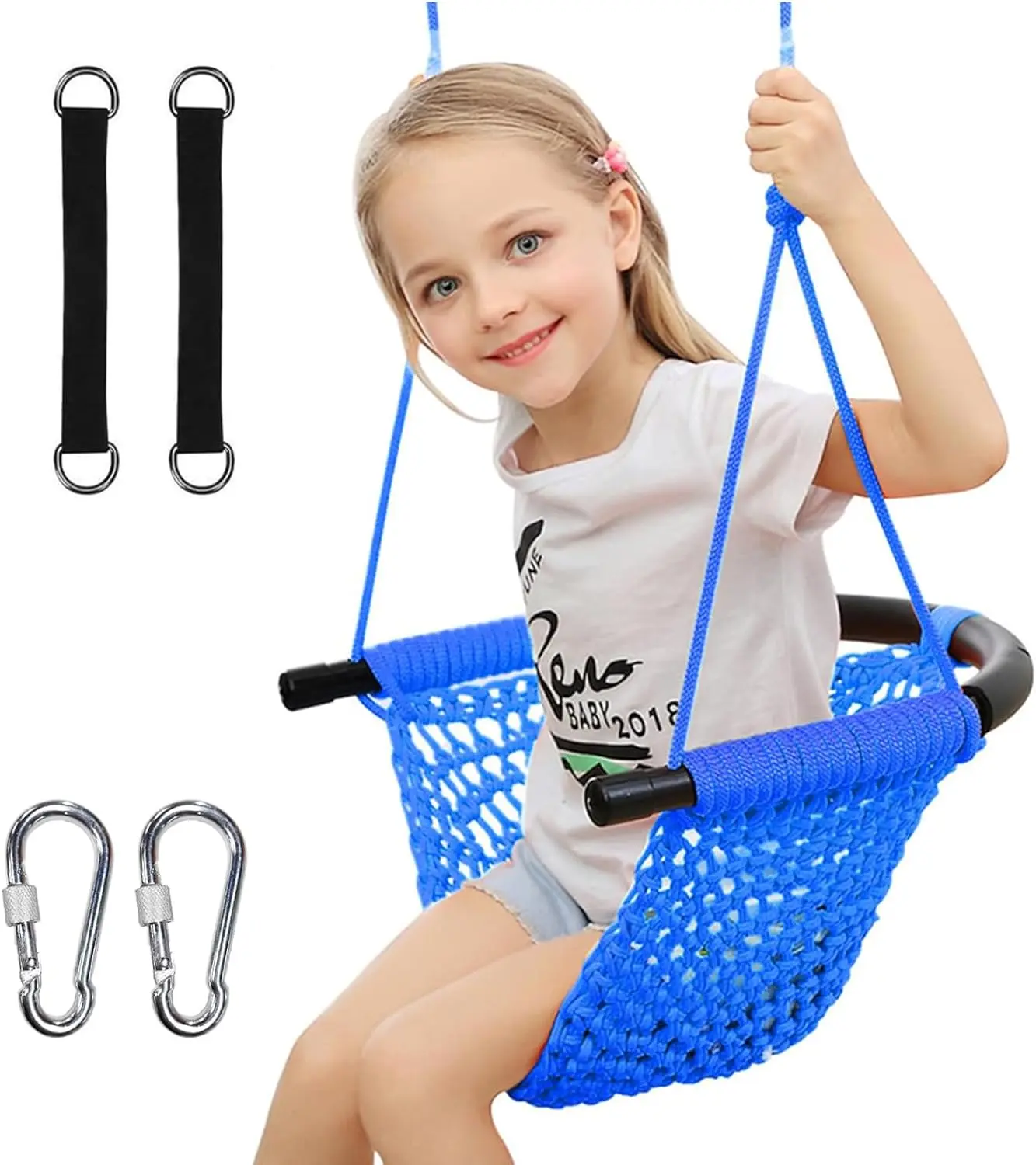 Hand-Knitting Toddler Swing, Swing Seat for Kids with Adjustable Ropes, Little tikes Swings Set, for Outdoor Indoor,Home,Tree, Playground, Backyard,Adjustable Toddler Rope Swing Seat with Snap Hooks and Straps, 440 lbs Capacity