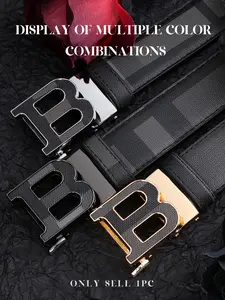 New Letter B Simple Fashion Trendy Young Men's Belt, Casual Business High-End Automatic Buckle Waistband, All Seasons Wear, Trendy Versatile Buckle, Stylish Belts, Statement Belts