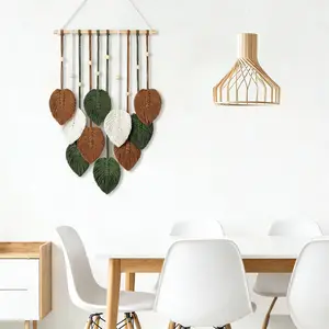 Macrame Wall Hanging Boho Style, Handmade Fringe Leaf Tapestry, Fiber Art Background Decor, Wall Decoration, 1 Piece