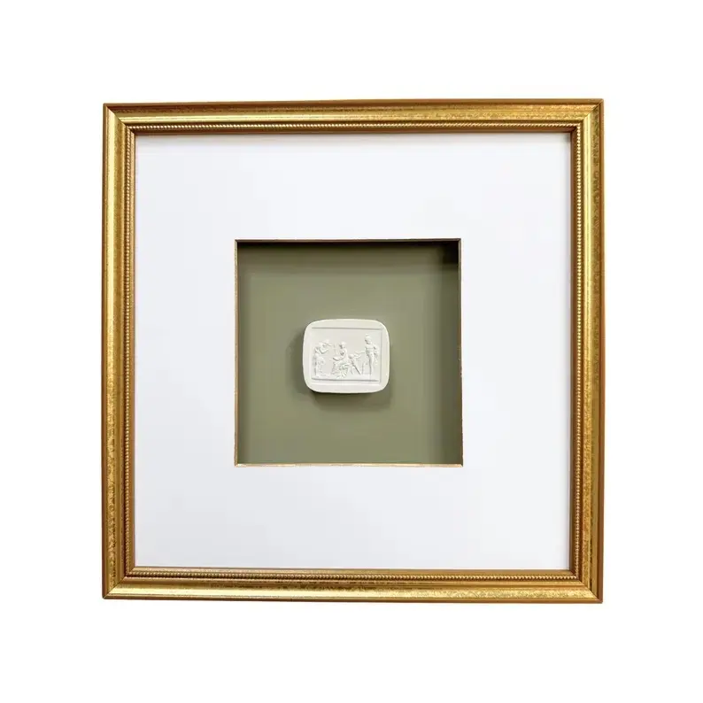 Framed European Intaglio - 12" x 12" Antique Vintage Decor for Home Wall Accent Art