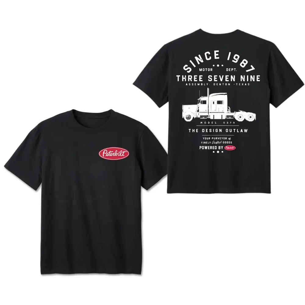 Men's Vintage Peterbilt 379 100% Cotton Round Neck Shortsleeve Streetwear T-Shirt, Retro 1987 Outlaw Truck Graphic, Premium Soft Unisex Rig Enthusiast Apparel, Trucker Gift, Summer Casual Daily Wear