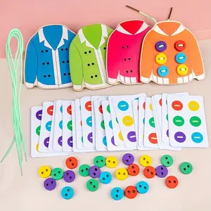 Colorful Wooden Button Lacing Game for Teens, Educational Sewing Toy, Fine Motor Skills, Hand-Eye Coordination, Ideal Gift for Girls