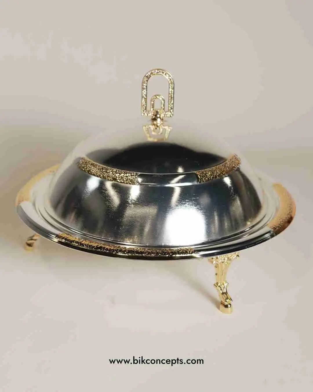 Silver & Gold Domed Serving Dish – 14" Stainless Steel Buffet Server