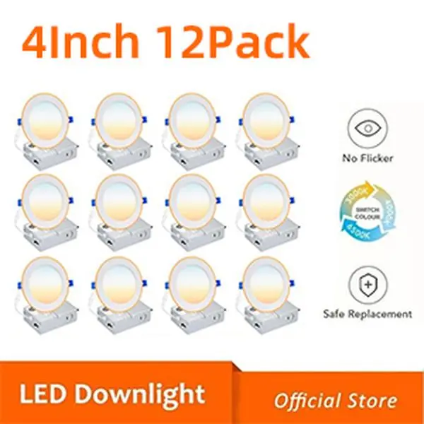 SEURON 4 Inch 12 Pack 5CCT LED Recessed Ceiling Dimmable Light with Junction Box 2700K-5000K Ultra-Thin Multicolor LED Recessed Lights Home Decoration Lamp No Flicker Safe Replacement night light White Led