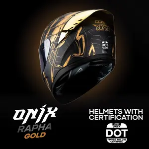 HAX ONIX Rapha Gold Stylish DOT Motorcycle Helmet Lightweight Durable Shell Interchangeable Anti-Scratch UV Visor Washable Liner & Microfiber Storage Bag