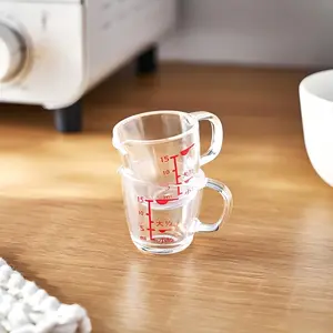 2-Pack Nestable Measuring Cups, Transparent Cups with Red Markings & Ergonomic Handle | Dual ML/Oz Scale, Easy Read, Perfect for Baking, Coffee and Milk Frothing