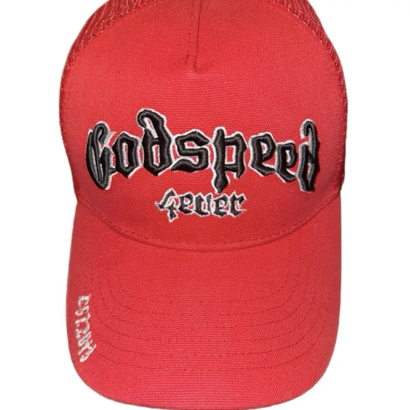 Godspeed Men's Red Trucker Hat with Embroidered Logo and Adjustable Back