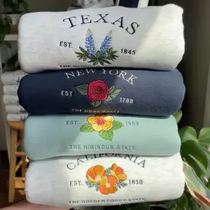 State Flower Embroidered Crewneck Sweatshirt | Cute Vintage Style Apparel for Women Original Embroidery Hoodie Womenswear