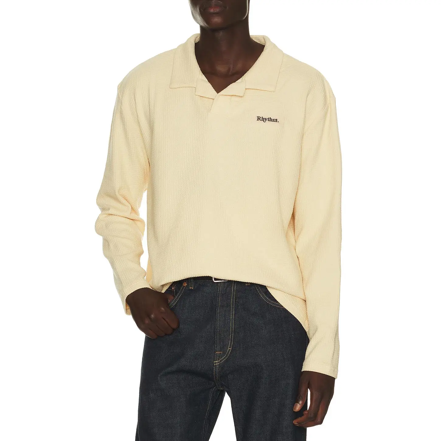Rhythm Waffle Rugby Polo in Natural