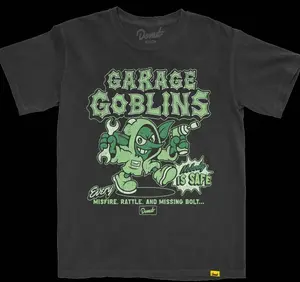 Donut Media Garage Goblins T-Shirt, Black Wash Vintage Graphic Tee, Funny Automotive Mechanic Humor Shirt, Car Culture Streetwear, Retro 90s Aesthetic Apparel, Premium Heavyweight Cotton, Gift for Gearheads, Unisex Garage Life Racing Tee