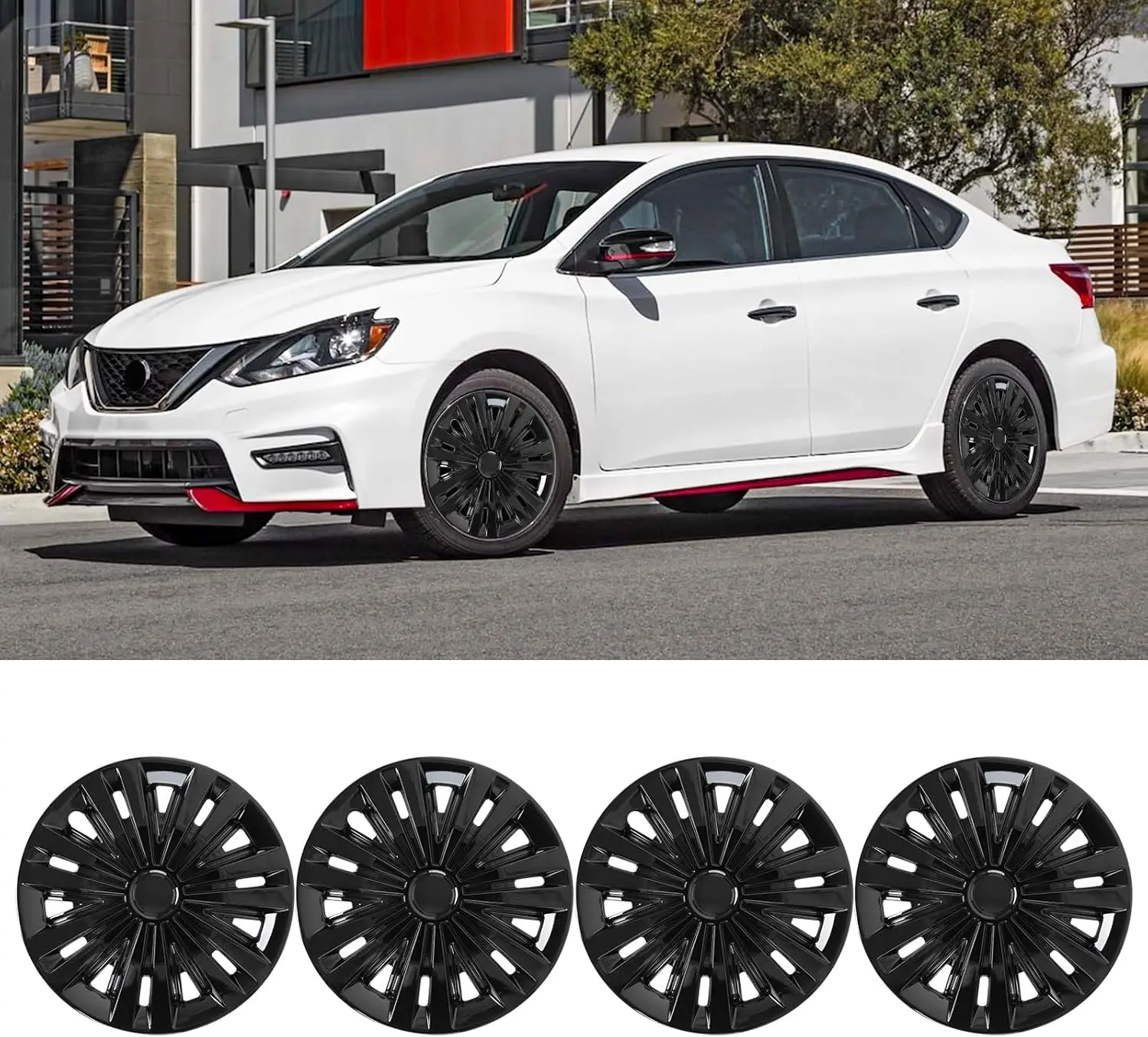 DREAMIZER 15" 16'' Hubcaps Set of 4 Wheel Rim Cover Hubcaps Black Universal Wheel Tire Cover Replacement Snap On Hub Caps Exterior Accessories Compatible with Honda Civic Accord Toyato Hyundai Chevy