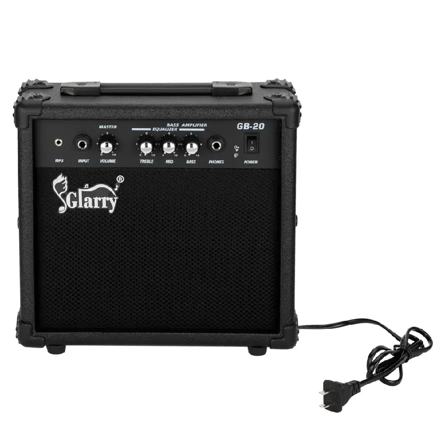 20W Lightweight Wood Compact Adjustable Electric Bass Guitar Amplifier - Portable Practice Unit with 6.5in Speaker, AUX Input, Headphone Jack, Bass-Treble-Middle Controls for Beginner Musicians Home Studio Use, Smartphone