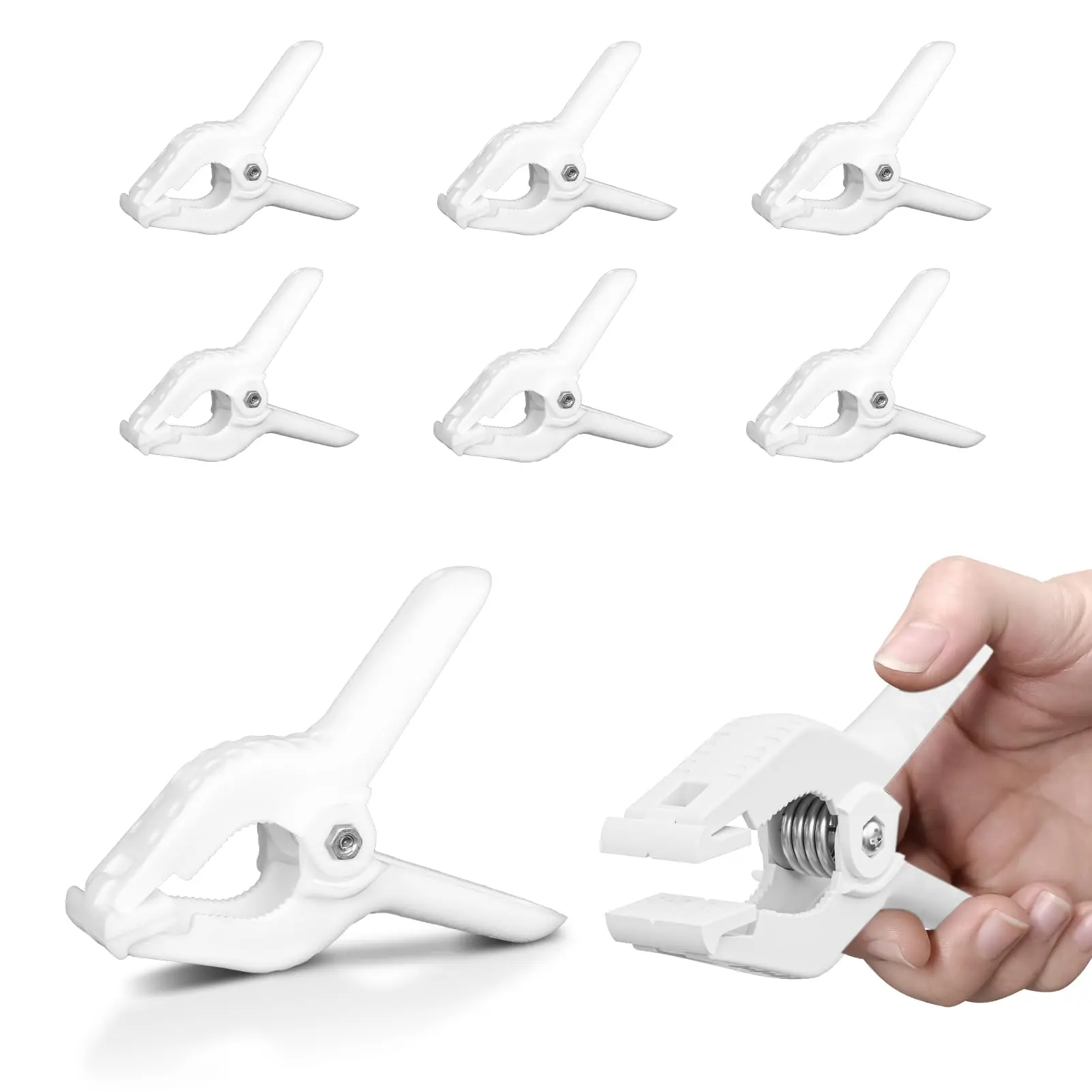 EMART 6 Pack Heavy Duty Spring Clamps 4.5 inch Plastic White Backdrop Clip-Photo Booth Backdrop Clamps for Backdrop Stand, Balloon Arch, Photography Studio, Woodworking, Crafts, Drawing, Garden, Trap Secure Clamp Hardware
