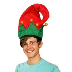 212 MAIN Light-Up Christmas Elf Plush Hat - Festive Party Accessory with Blinking Bulbs, Elf Shape, Comfortable Holiday Gift for Christmas Celebrations, Accessories