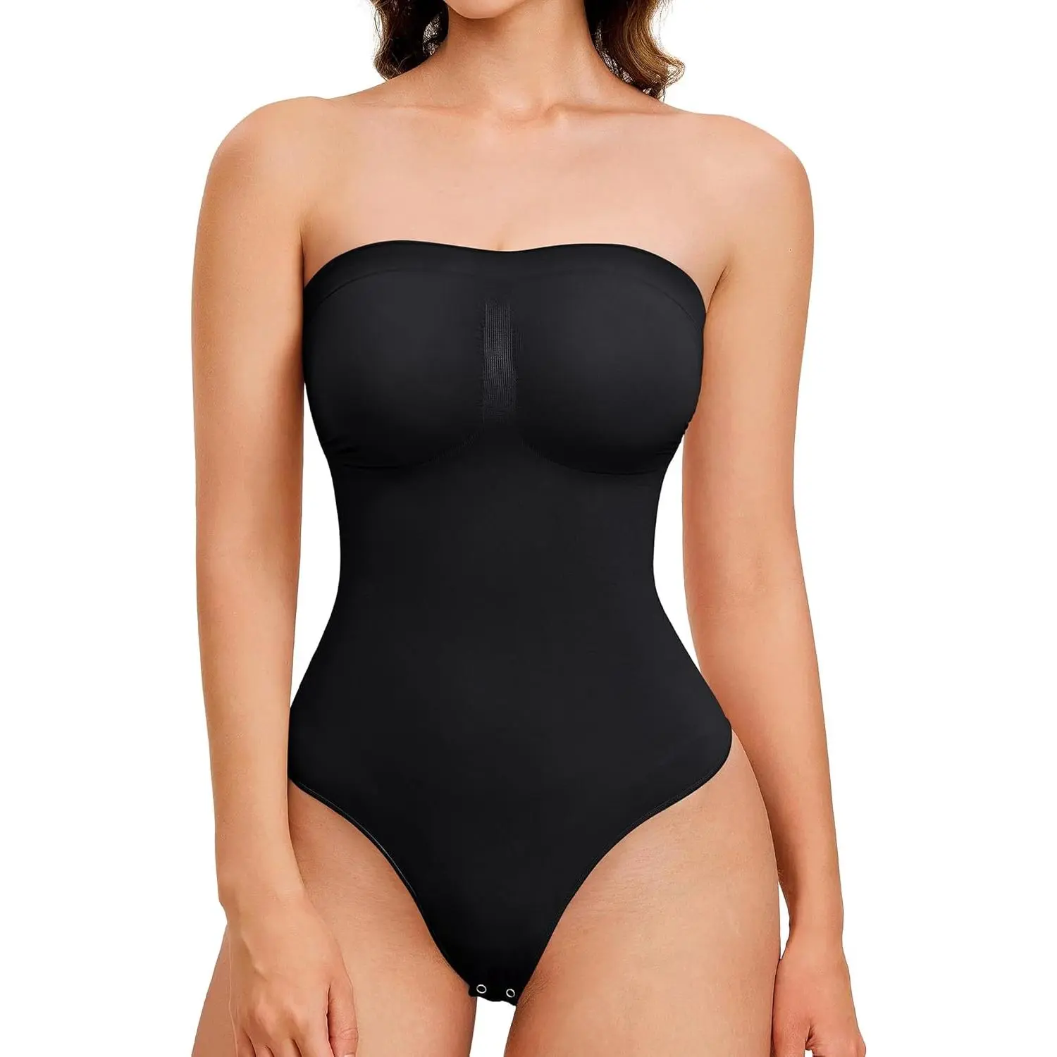 Strapless Thong Bodysuit for Women Seamless Tummy Control Shapewear Body Shaper -Removable Strap Tube Top Leotard