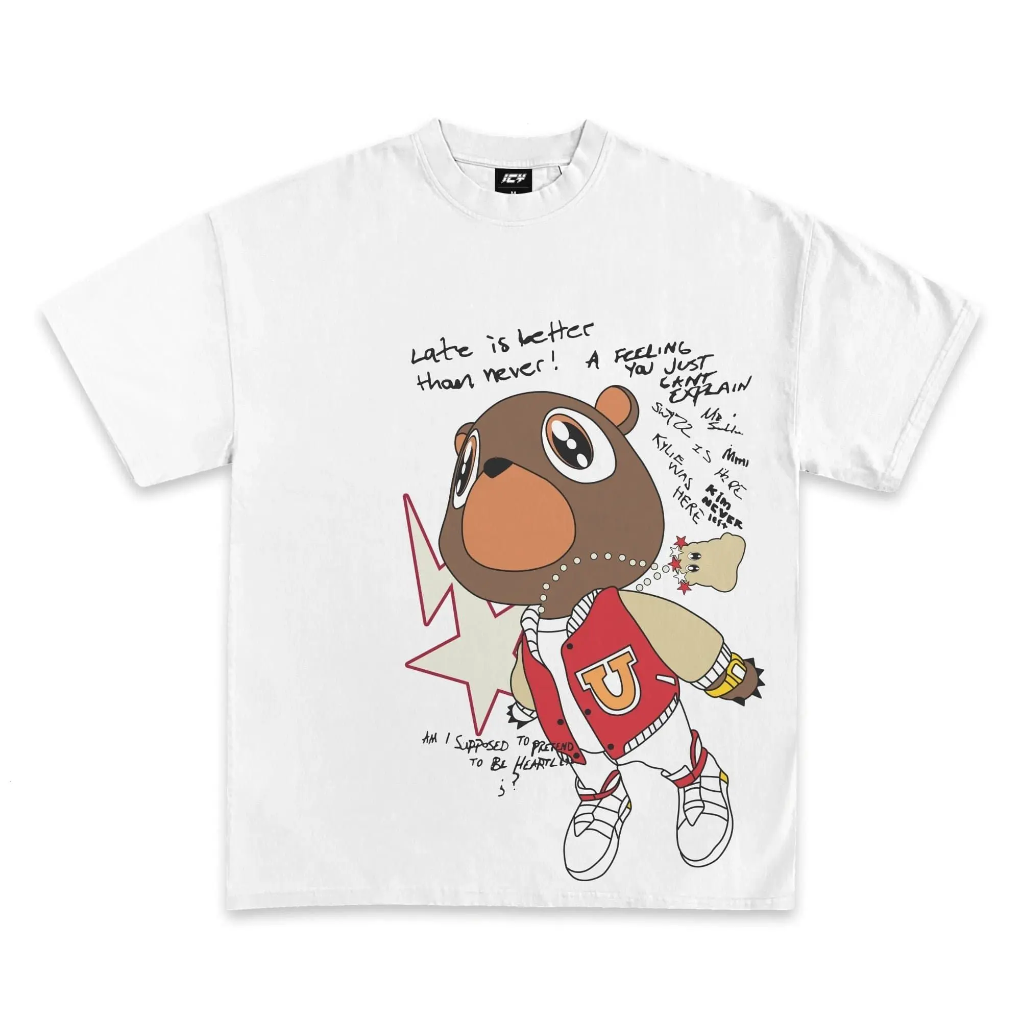 Graduation Bear Graphic Tee, Y2K Rap Streetwear T-Shirt, Unisex Crew Neck, Vintage Hip-Hop Graphic, Sports Style, Casual Cotton Fit