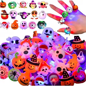 Glow Halloween Rings 50 Pack - Flashing LED Party Favors for Kids, Halloween Bag Fillers, Light Up Toy Rings for Goody Bags, Mini Spooky Gifts