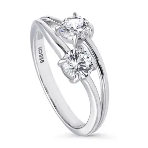 BERRICLE Sterling Silver Bypass 2-Stone Promise Rings Split Shank Ring for Her, Cubic Zirconia CZ