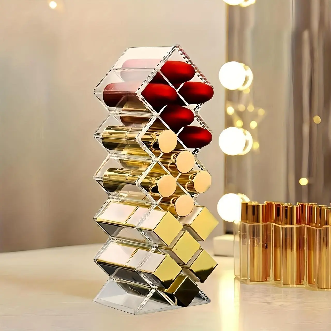 Multi-grid Transparent Lipstick Storage Box, 1 Count Lightweight Cosmetic Organizer, Cosmetic Holder, Compact Plastic Countertop Cosmetic Organizer for Vanity Table