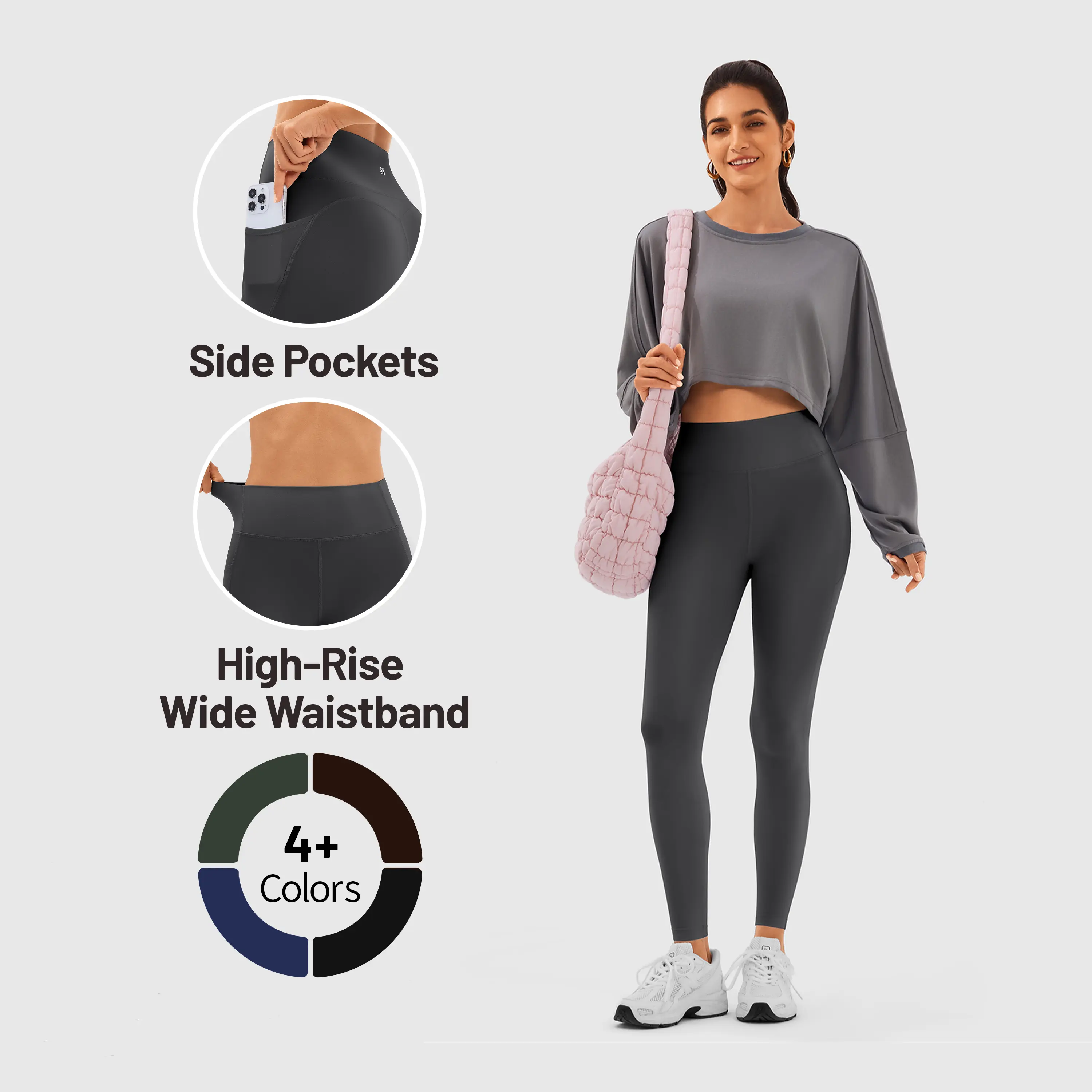 Women's High Rise Compression Leggings with Pockets - Nylon Blend, 4-Way Stretch, Opaque Cover, Leggings Tummy Control for Yoga, Gym Wear, Multi-Size, Gym Running Wear, Gym Tights Clothes, Gym Sportswear Bottoms