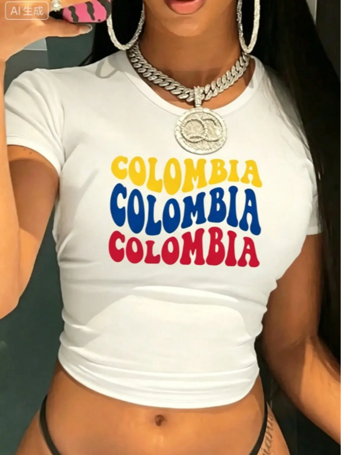 Women's Casual T-Shirt Colombia, COLOMBIA Printed Round Neck T-Shirt, Sexy Crop Top T-Shirt, For Summer And Spring, Women's Clothing 2026 Summer