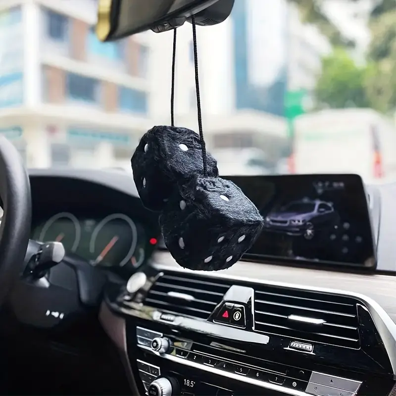 Nostalgic Long Plush Dice Couple Car Trinkets - Couple Theme Dice Shape Car Interior Decor, Comfortable Environment Enhancer, 1 Pair