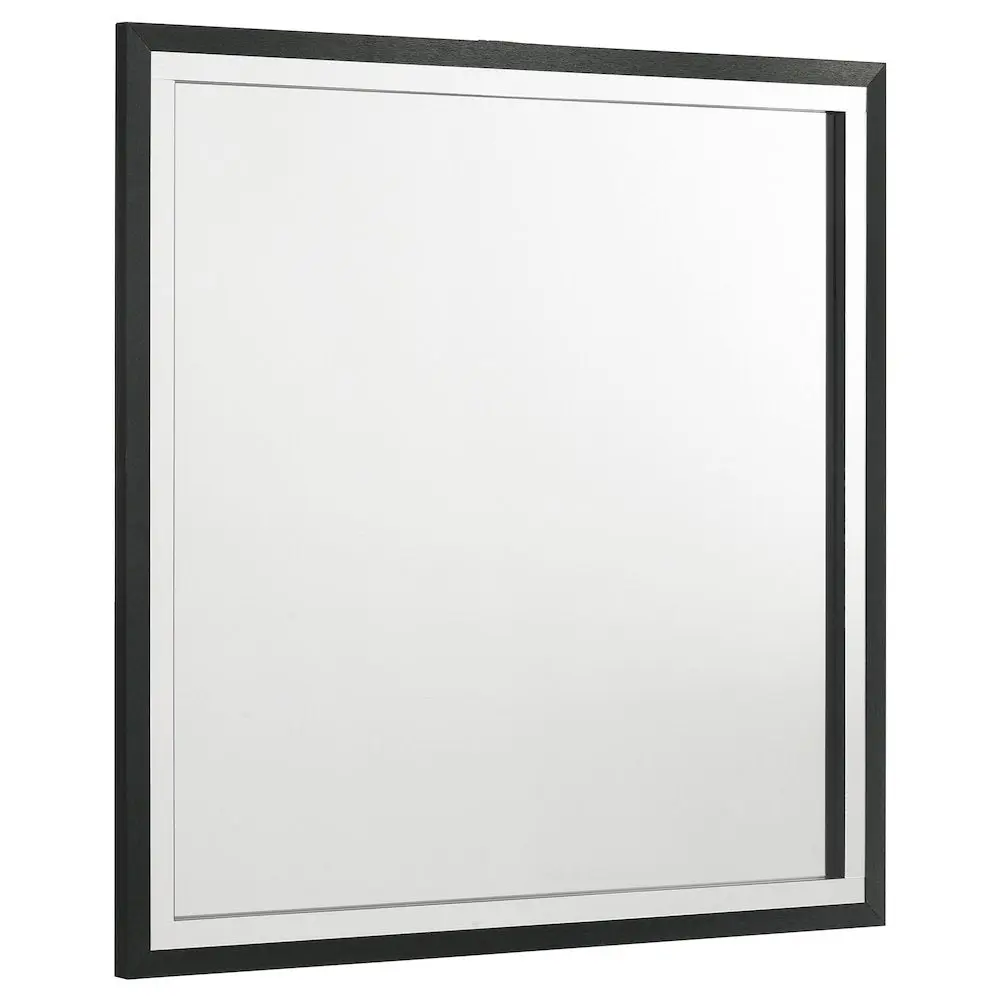 Lucia Black Square Dresser Mirror with Chrome Trim, Ideal for Bedroom Vanity Setup and Choosing Jewelry, Square Shape