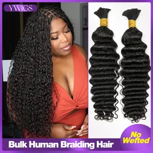 YWIGS Deep Wave Bulk Human Hair for Braiding No Wefted Natural Color 100g Per Bundle