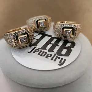 228 - Circionic Rose Gold-Tone Mens Ring 14K with Square Design and Pave Setting