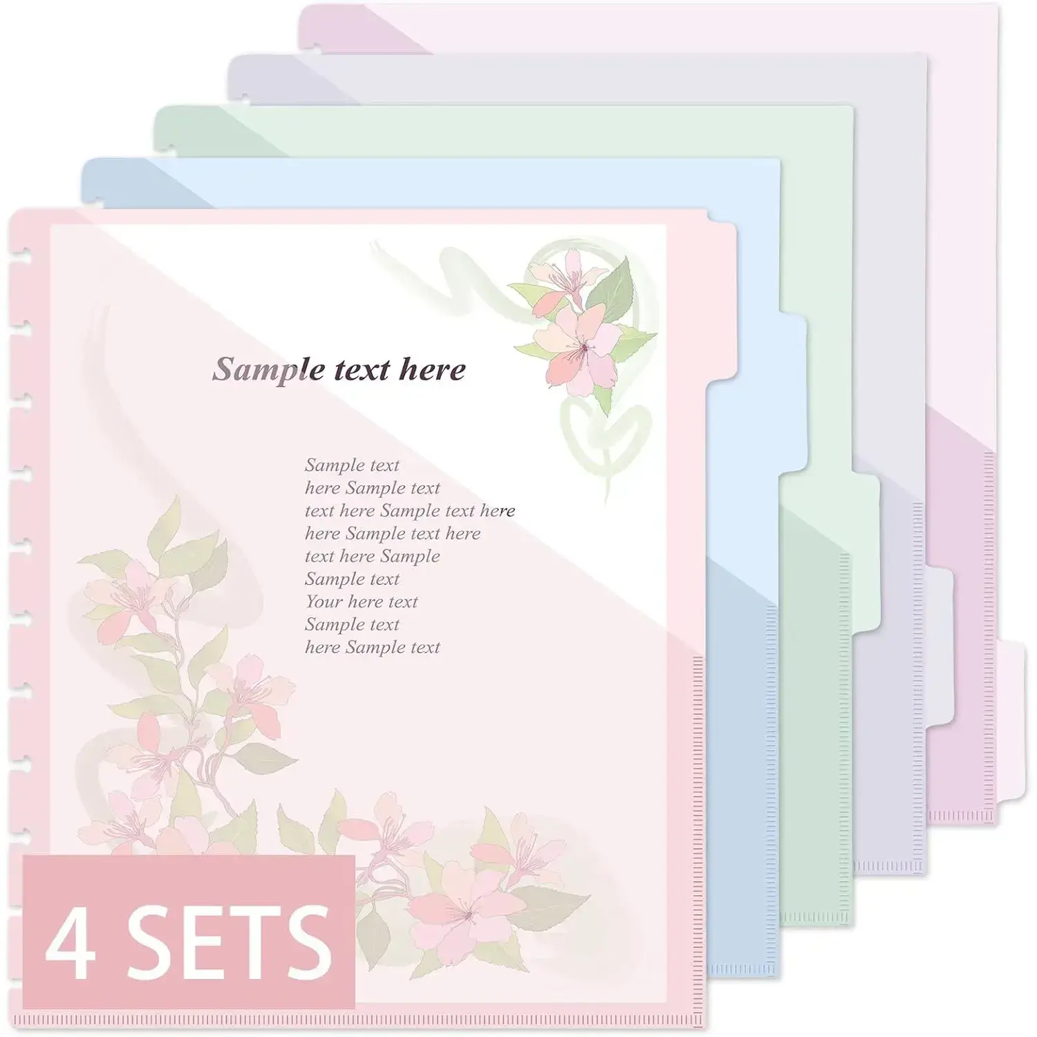 4set 5 Tab Discbound Pocket Dividers 8.5 x 11 Dividers with Pockets Discbound Pocket Folders DiscBound Binder Dividers Plastic Dividers with Tabs DiscBound Planner Supplies for Business Office(Pastel)
