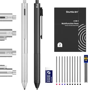 Shuttle Art-4 in 1 Multicolor Pen, 2 Pack Retractable Ballpoint Pens with 1.0mm Black Blue Red Ink and 0.5mm Mechanical Pencil, Multifunction Pens Gift Set for Writing Note Taking School Office Home