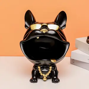 Cute Bulldog Statue Candy Bowl Storage Ornament, Modern Resin ArtFrench Bulldog Sculpture Desktop Storage Fun Candy Dish, Key Bowl, Jewelry Trinket Dish for Office Desk Home Decor，Chrismas Mother Father's Day Gift