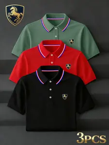 3-Pack Men's Fashion Business Casual Polo Shirts, Polo Sleeve, Mixed Colors, Breathable, All Seasons, Polyester Material, Outdoor Sports, Holiday Gift