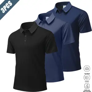 Men’s 3-Pack Quick-Dry Golf Polo Shirts, American Business Sport Style, Breathable Moisture-Wicking Fabric, Skin-Friendly and Comfortable, Classic Turn-Down Collar for a Professional Look, Slim Fit for Freedom of Movement, Resistant to Shape Loss and Colo
